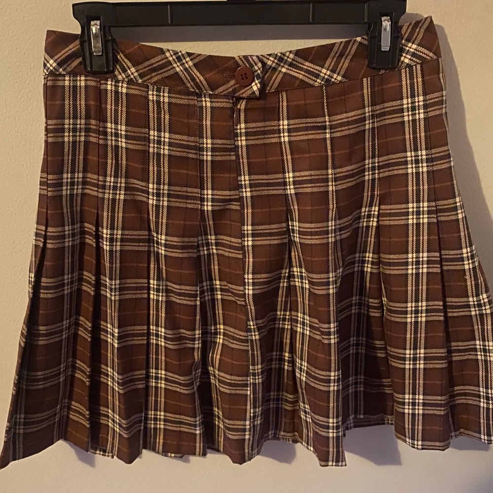 Brown Plad Mini Skirt